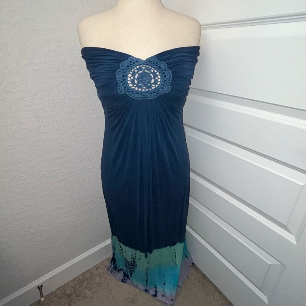 Sky Brand Crochet DetailTie Dye Ombre Print Strapless Maxi Dress